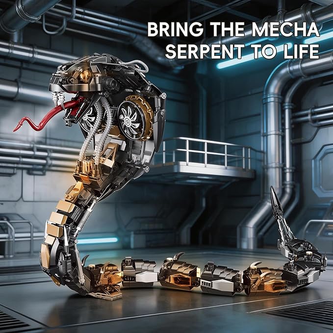 Mechanical King Cobra Building Set 1036 Pieces Steampunk Black Mamba Snake Model Kit Articulated Reptile Construction Toy Cyberpunk Home Decor Gift for Adults and Teens