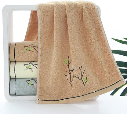 Pidada Hand Towels Set of 4 Embroidered Bird Tree Pattern 100% Cotton Absorbent