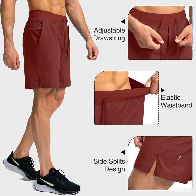 Soothfeel Men's Running Shorts with Zipper Pockets 7 Inch Lightweight Quick Dry Gym Athletic Workout Shorts for Men (Savannah, S)