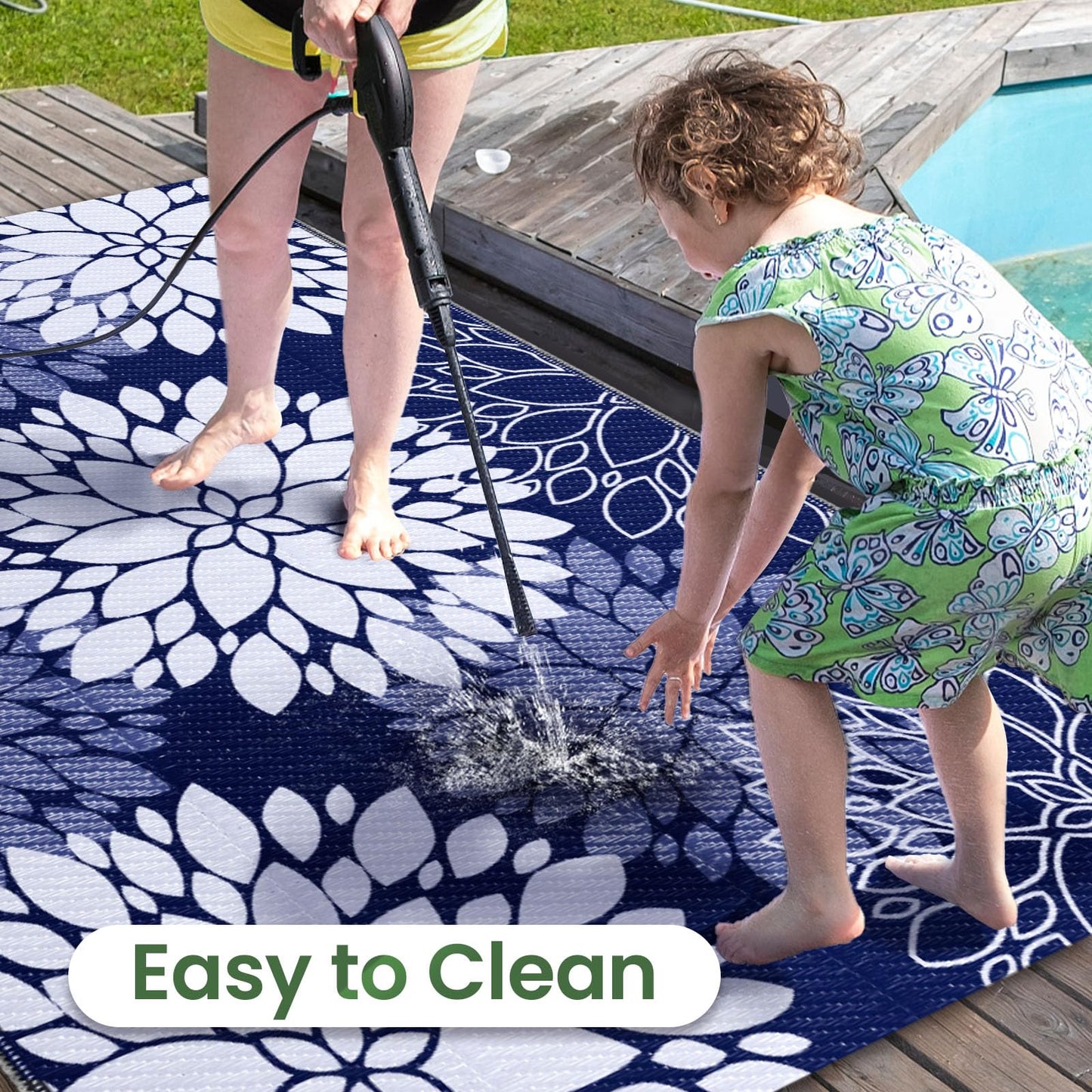 LuxStep Outdoor Rug Waterproof Outdoor Plastic Straw Rug Reversible Patio Rug Mat Outdoor Decor Large Area Mats for RV, Picnic, Backyard, Deck, Balcony, Porch, Beach, Camping, 5' x 8' Blue