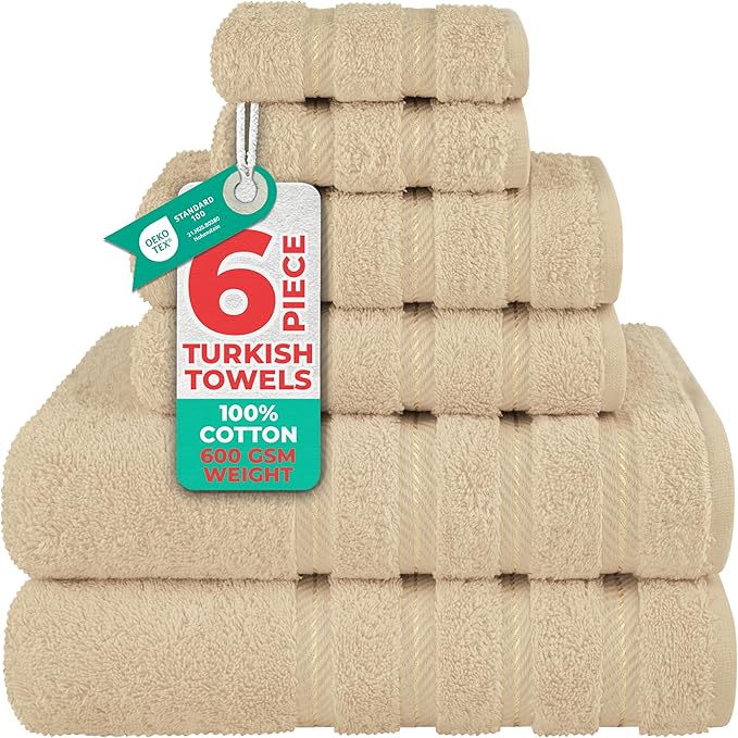 American Soft Linen Luxury 6 Piece Towel Set, 2 Bath Towels 2 Hand Towel 2