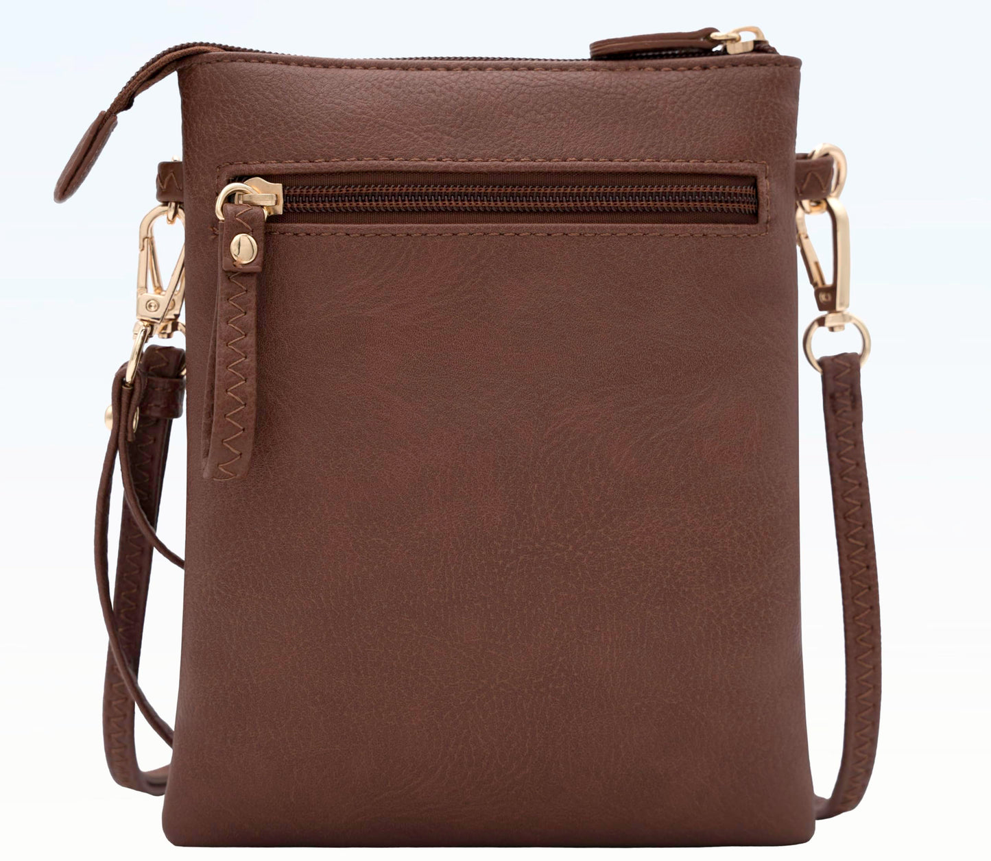 Solene Women's Faux Leather Organizer Multi Zipper Pockets Handbag With Detachable Wristlet Crossbody Bag-WU002(Coffee)