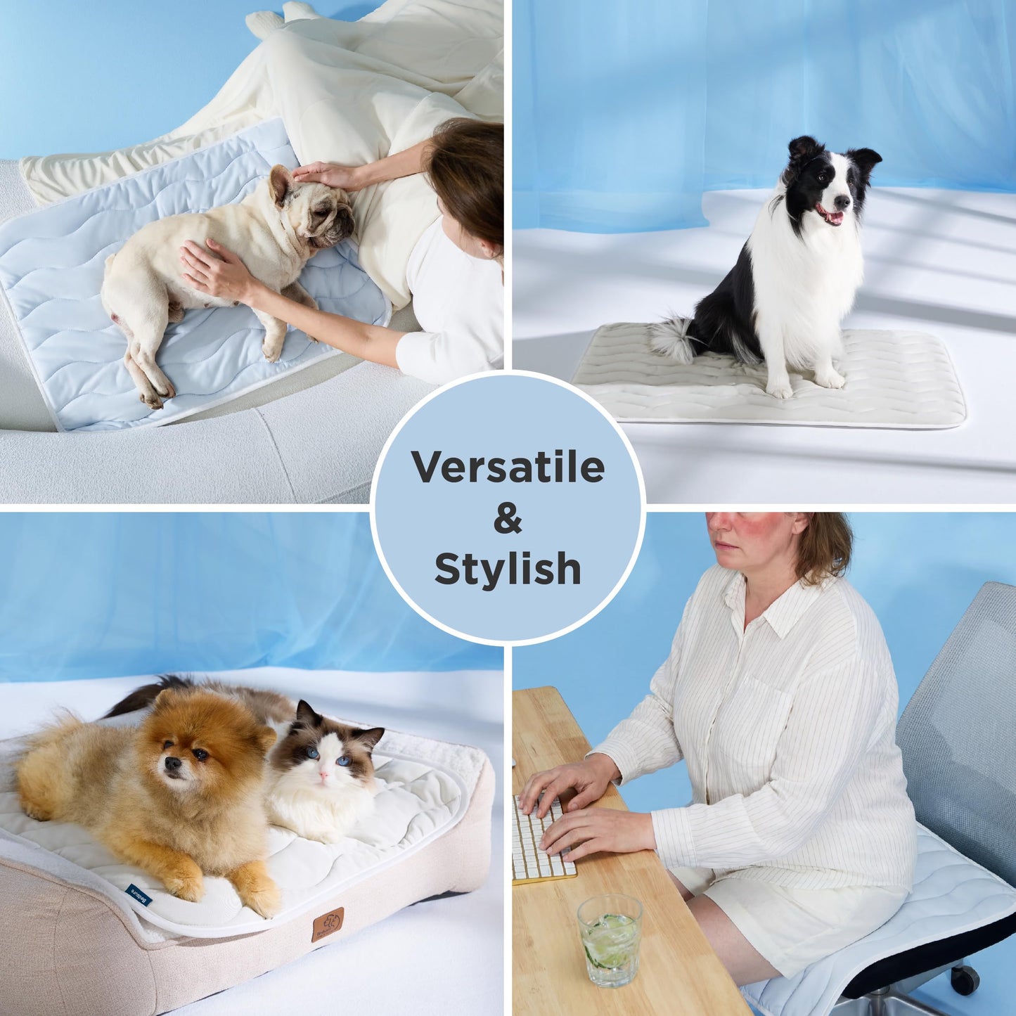 Bedsure Cooling Mat for Large Dogs - Q-Max>0.4 Thin Breathable Cooling Crate Pad Indoor for Pet with Chill Cool Fiber as Cooling Topper，Portable Washable Kennel Mat in Outdoor Summer, 35x23, Blue
