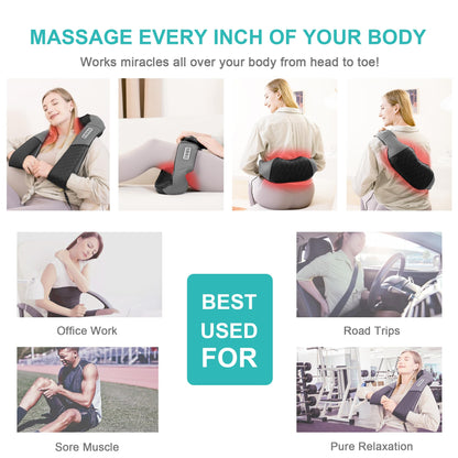 Medcursor Neck Massager, Portable Electric Shiatsu Back Massage Device with Heat, Deep Tissue 3D Kneading Pillow for Muscle Pain Relief (No Battery)