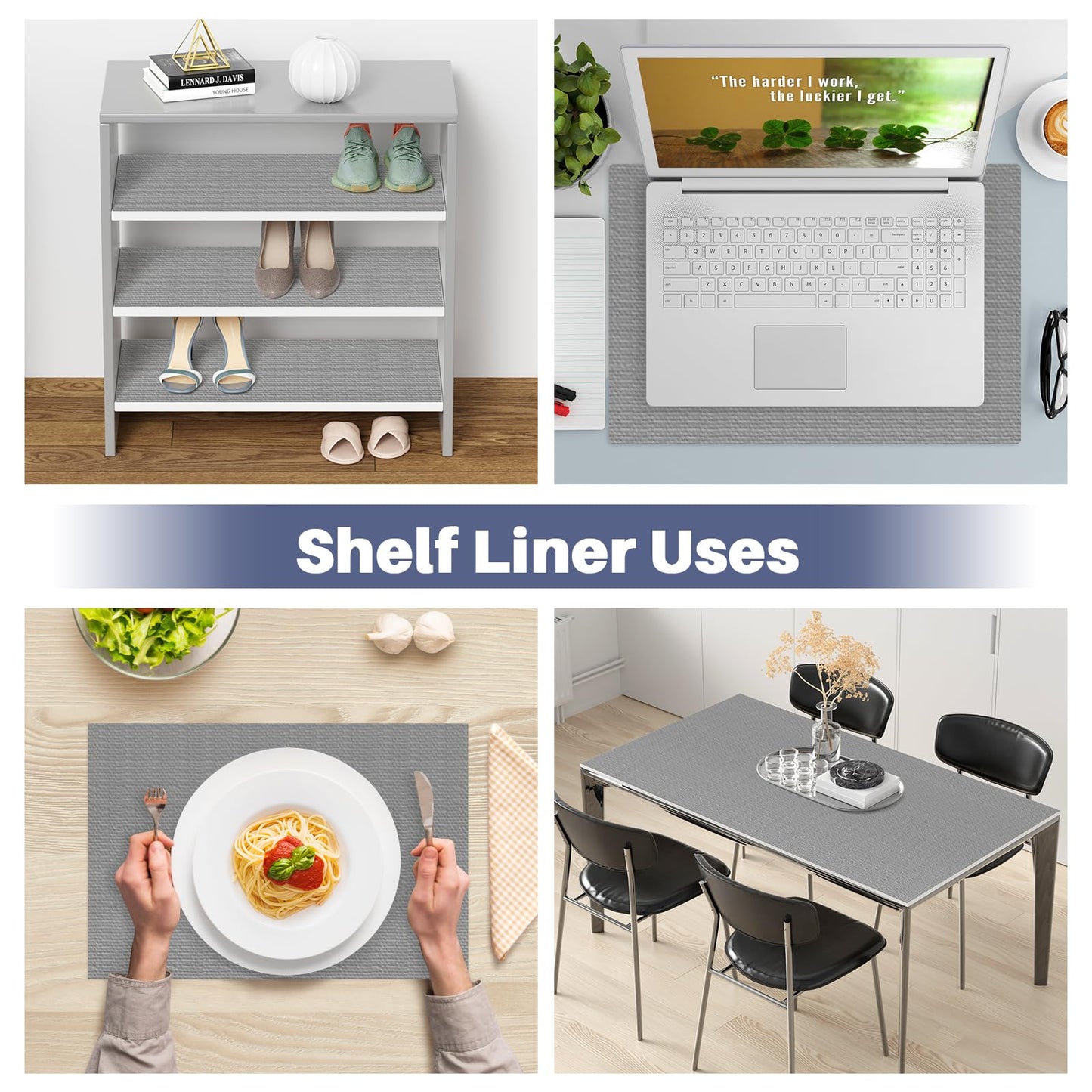 Shelf Liners for Kitchen Cabinets Refrigerator Liners Waterproof & Oil-Proof Kitchen Cupboard Liner Plastic Drawer Mats PVC Material Non Adhesive Fridge Liner for Shelves Gray 11.8 x 59 Inch