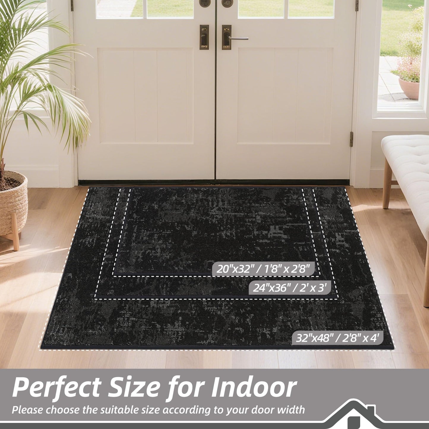 BEQHAUSE Dirt Trapper Door Mat 32" x 48", Non-Slip Doormats Washable Entryway Rugs, Stain Resistant Dog Door Mats Absorbent Welcome Floor Mat for Front Back Door, Mud Wet Shoes & Paws, Black