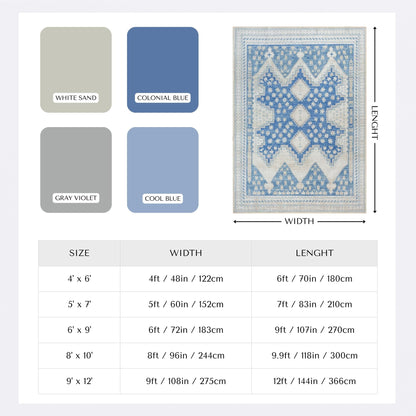 GIONARA Gray Blue Oushak Area Rug 6x9 - Modern, Machine Washable Vintage Turkish Boho Carpet Low Pile Non Slip Large Area Rugs for Living Room, Dining Bedroom, Kids Playroom, Farmhouse