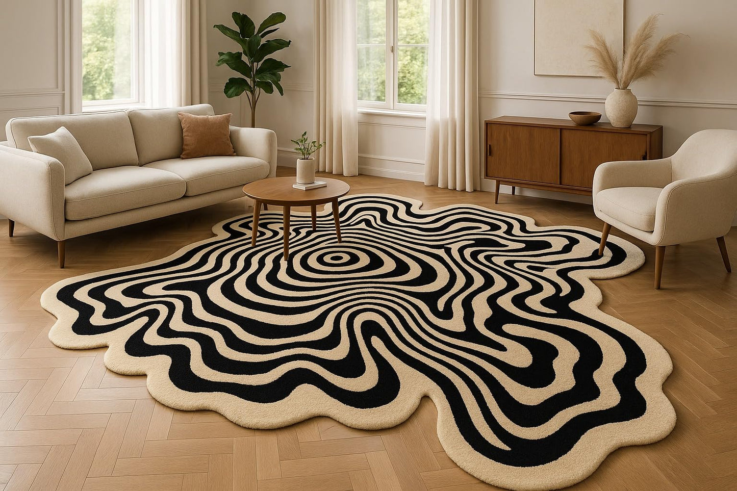 ECLATIQUE RUG Irregular Shaped Custom Throw Rug Illusion Pattern Hand-Tufted Wool Handmade Area Rug for Home, Bedroom, Living Room, Kids Room (5X5)