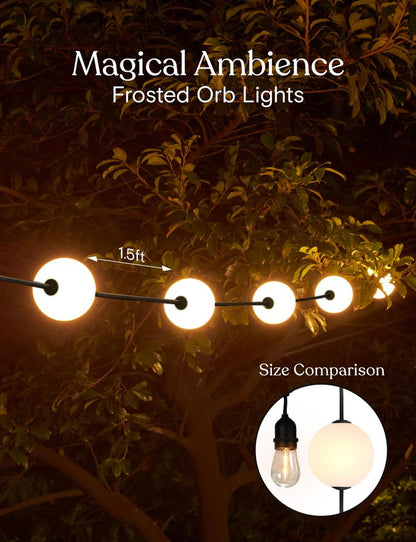 Brightech Orb Outdoor Indoor String Lights - Frosted Lantern LED String with 10 Weatherproof Globe Lights - Plug in Commercial Grade Light Strand for Patio, Porch, Garden, Café - 30 Ft, Black