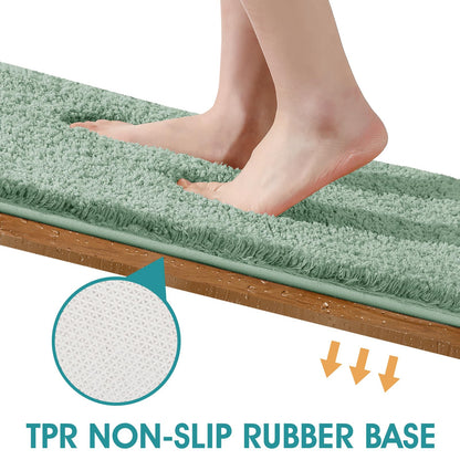 Microfiber Thick Bathroom Rugs Set 3 Piece, Flurry Non Slip Bath Rug, Soft Plush Absorbent Bathroom Mat, Machine Washable Luxury Toilet Rug Set, Bath Mat for Tab, Shower and Bathroom, Sage Green