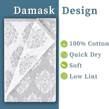 Grey Pattern Bath Towels, Quick Dry Bath Towel, Damask Jacquard Shower Towel