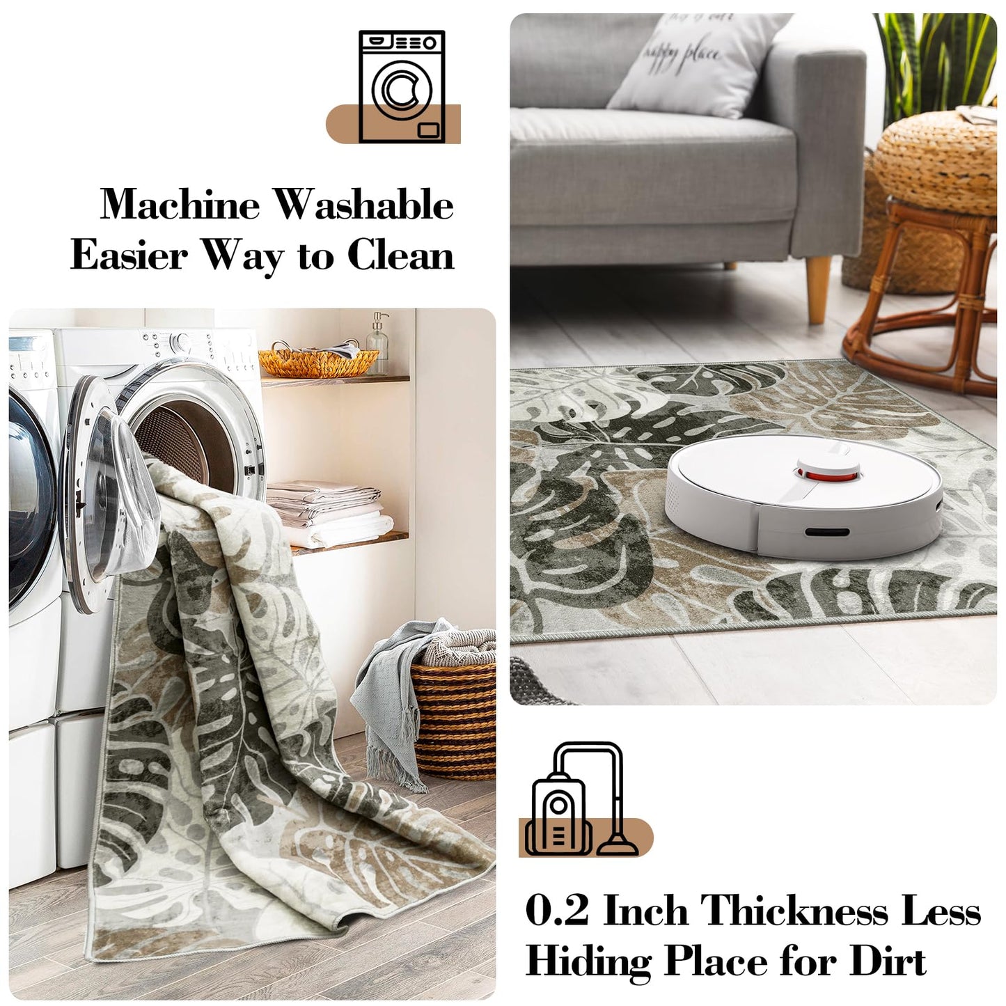 Wonnitar Tropical Washable Rugs 2x3, Non-Slip Leaf Rugs for Entryway Front Door Indoor Entrance, Monstera Plant Bath Mat Soft Low Pile Area Carpets for Bathroom Bedroom Decor, Khaki