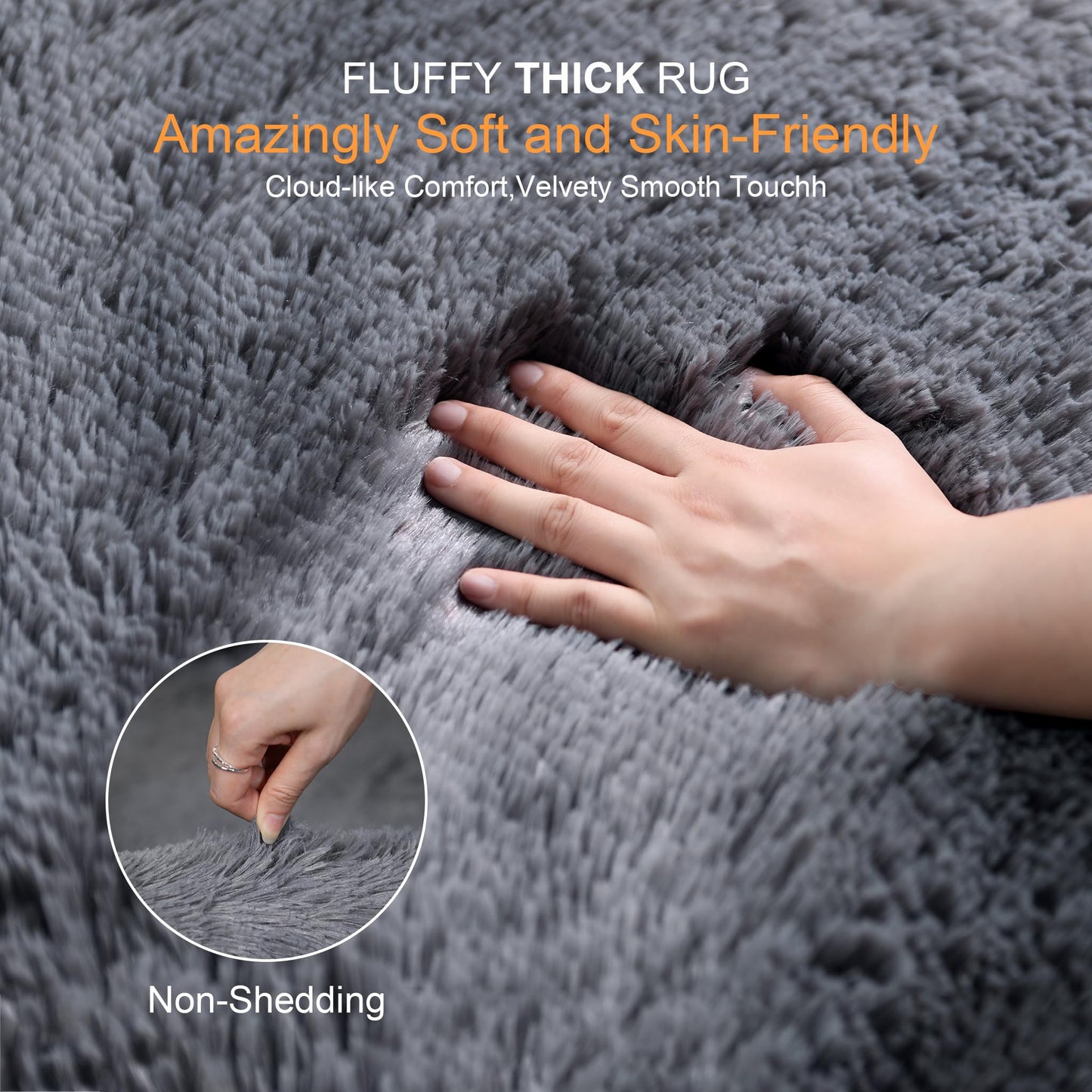 KICHOWUA Thick Area Rug Grey Fluffy Shag 3x5 for Bedroom, Ultra Soft Plush Fuzzy Washable Throw Carpet, Modern Non Slip Cozy Furry Shaggy Rug for Living Room Kids Baby Nursery College Dorm