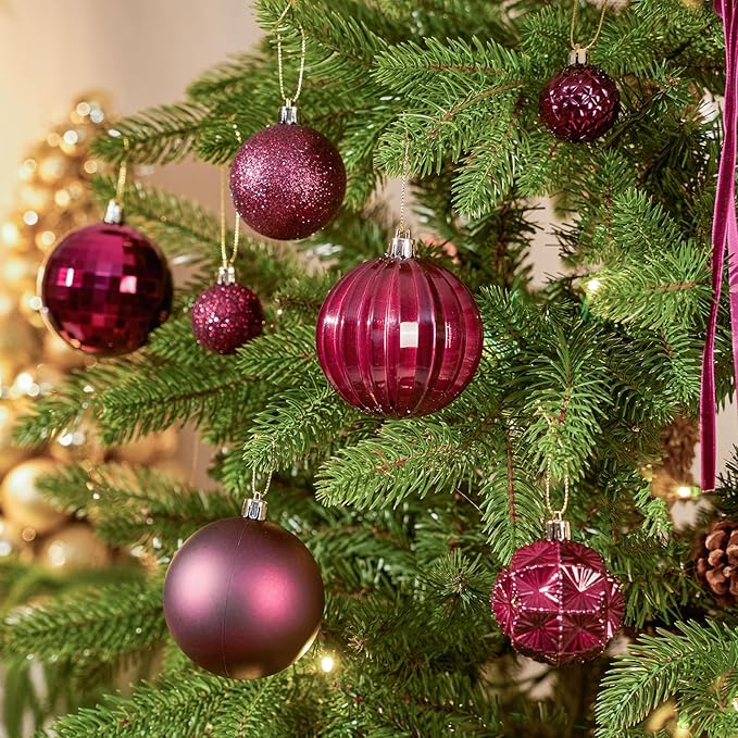 JORNOY Christmas Tree Ornaments Set, 47 Pack Assorted Shatterproof Hanging Balls Decorations, Plastic Bulbs Bulk with Lanyard for Home Holiday Party Decor, 3-Sizes (Jewel Tone)