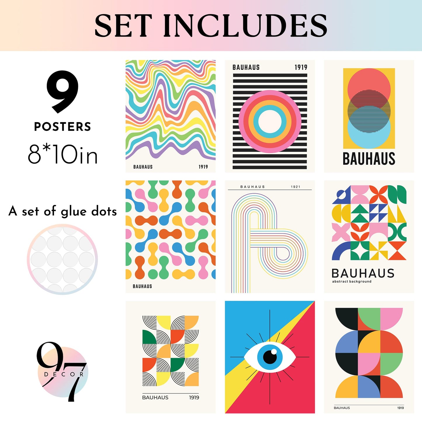 97 Decor Large 11x14 Bauhaus Wall Art Prints - Large Abstract Wall Art Decor, Mid Century Modern Art Wall Decoration, Bauhaus Poster Modern Painting Geometric Pictures For Bedroom Living Room (unframed)