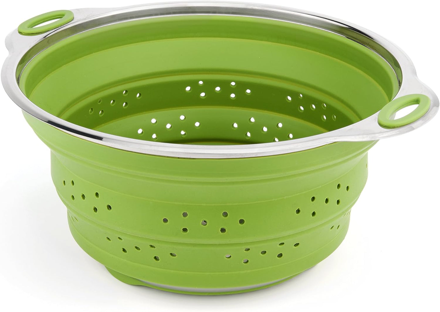 Best Large Collapsible Silicone Colander/Strainer with Stainless Steel Base by Chef Frog