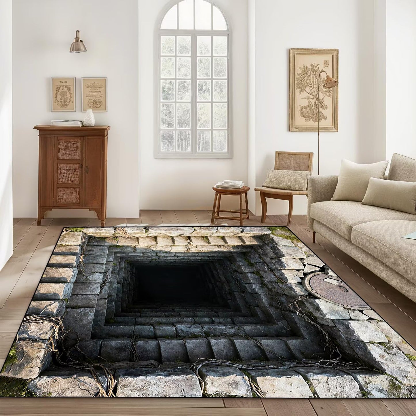 DJNEAR 2' x 3' 3D Optical Illusion Area Rug for Kids Boys Teens Bedroom Living Room Vortex Trippy Carpet Brick Bottomless Hole Floor Mat Pad Doormat Home Decor