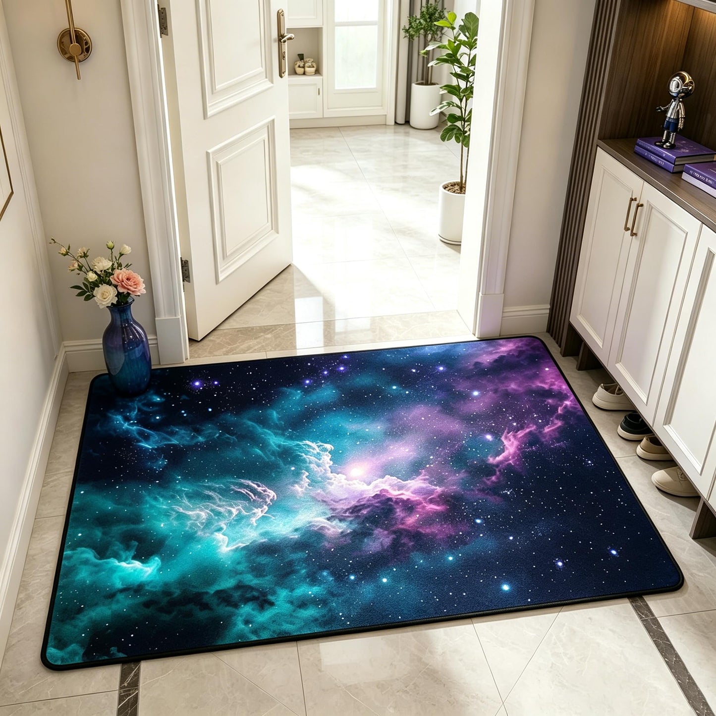 2'7" x 3'11" Galaxy Area Rug Dark Blue Outer Space Doormat for Kids Bedroom Living Room Glitter Starry Sky Carpets Throw Rugs, 47'' X 31''
