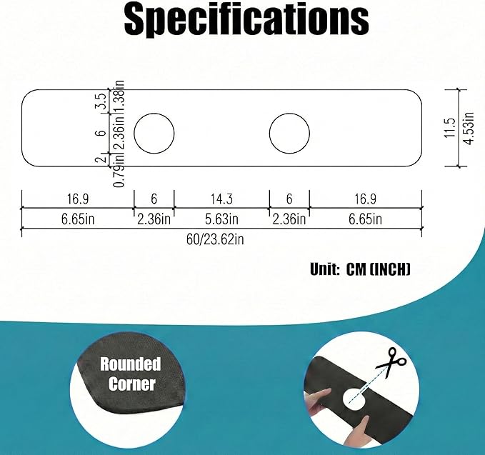 Faucet Mat for Kitchen Sink 2 Holes: 23.5’’Lx4.5’’W Splash Guard Fits 8 Inch