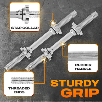 Yes4All Pair of Threaded Dumbbell Handles 14/16/18/24 inch, Chrome/Rubber Grip, Fit 1” Plates, Weight Bar Connector