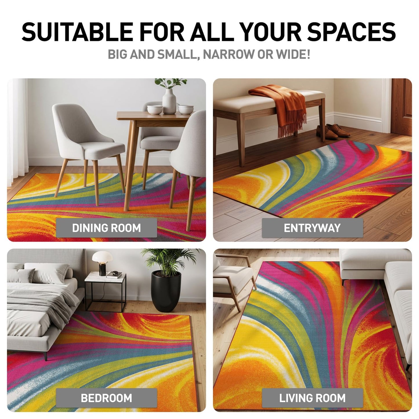 Rugshop Modern Contemporary Waves Non-Slip (Non-Skid) Area Rug 5 X 7 (5' 3" X 7' 3") Multi