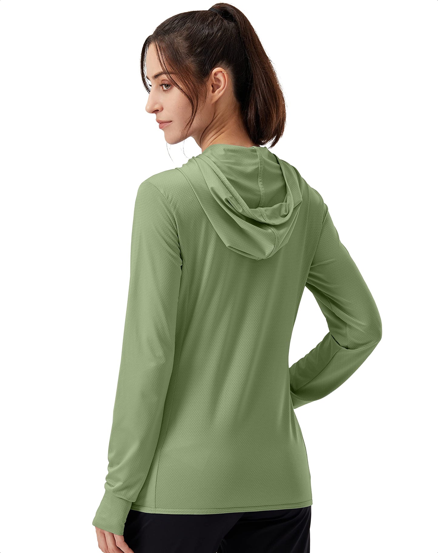 Soothfeel Women's UPF 50+ Sun Protection Hoodie Jacket Lightweight Long Sleeve Sun Shirt for Women with Pocket Hiking Outdoor(Olive, Small)