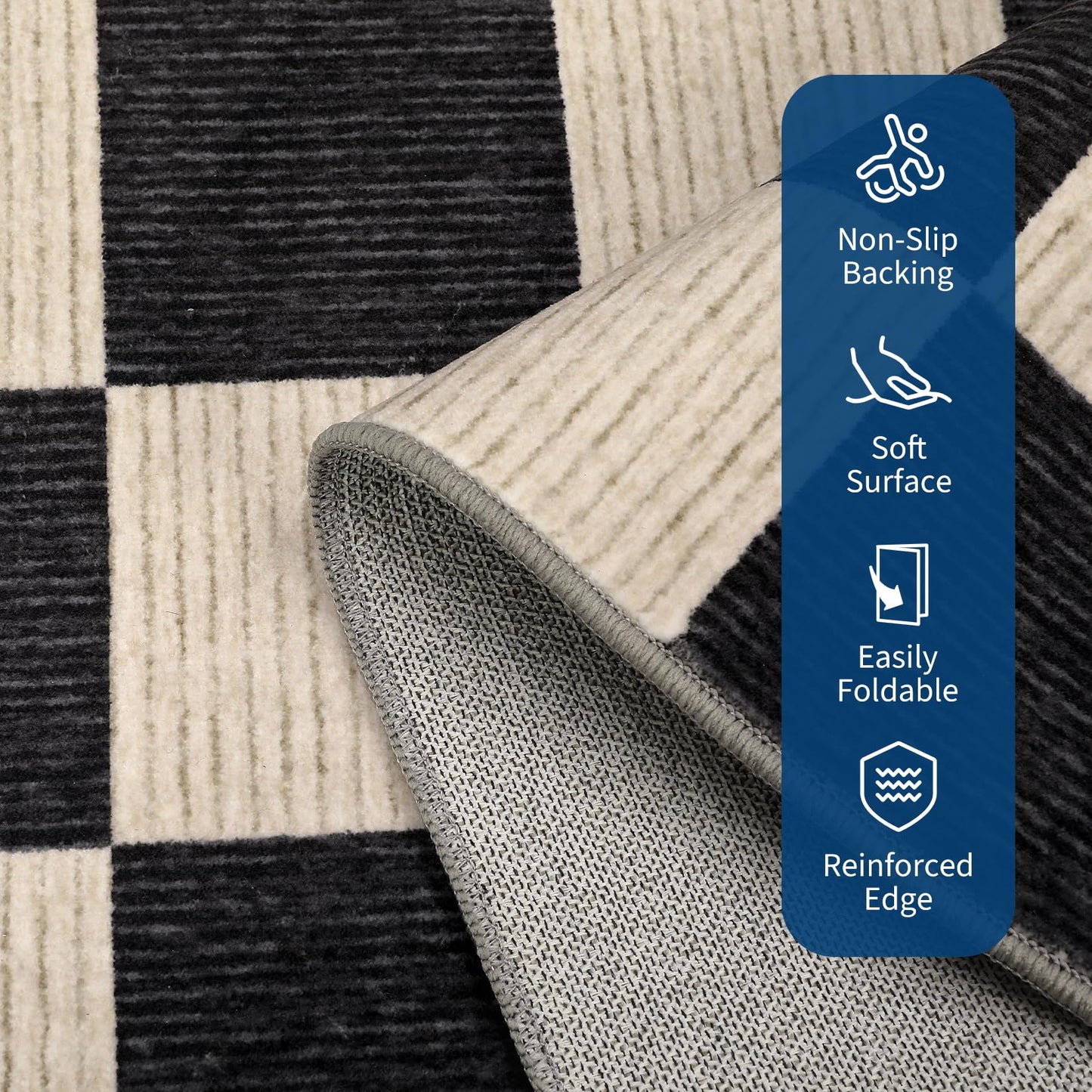 Garvee Modern Checkered Rug 5x7 Area Rugs for Living Room Washable Rugs Bedroom Rug Stain Resistant Non Slip Floor Cover for Dining Room Office Nursery Not Braided, Black