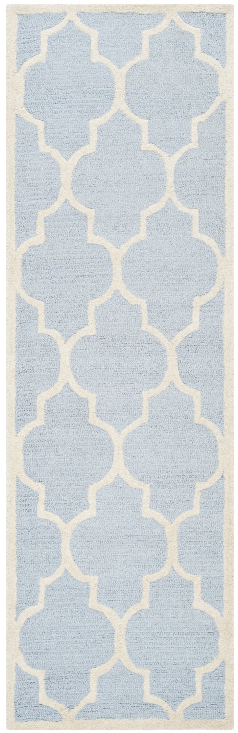 SAFAVIEH Cambridge Collection Runner Rug - 2'6" x 8', Light Blue & Ivory, Handmade Moroccan Trellis Wool, Ideal for High Traffic Areas in Living Room, Bedroom (CAM134A)