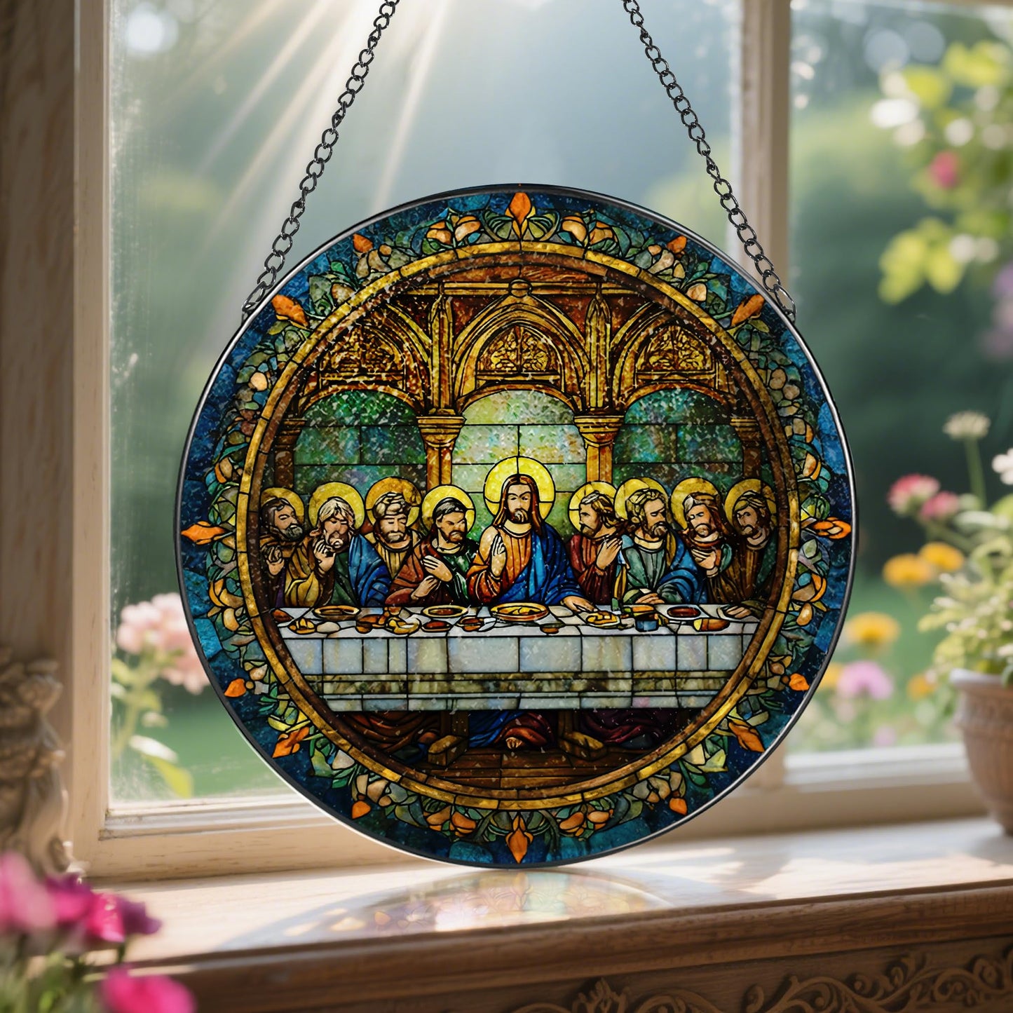 8-Inch The Last Supper Suncatcher Ornament, Stained Glass Window Hanging & Christmas Ornament, Christian Religious Window Decor — Gifts for Christmas & Holidays, Christian Gift, Religious Gift