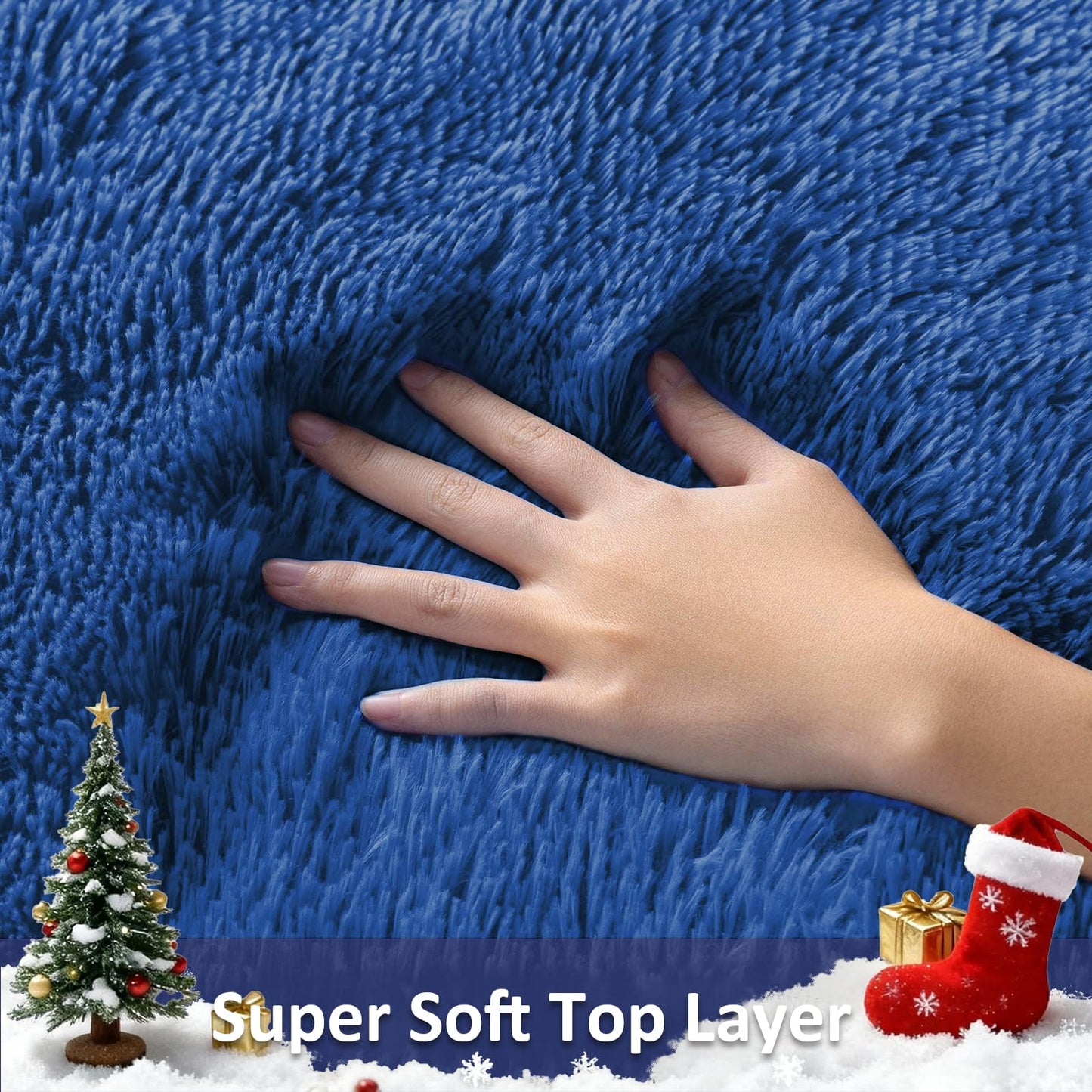 Ophanie Blue Rug, Boys 4x6 Rugs for Bedroom Royal Dark Blue Carpet Nursery Aesthetic, Kids Playroom Navy Area Rugs for Girls Teen Home Decor, Fluffy Shag Bedside Floor Living Room Carpet