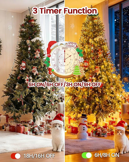 448LED Cascading Twinkle Christmas Tree Lights Indoor with Smart Voice Control & Remote | 7FT x 16 Lines Waterfall Tree Topper Lights, 12 Modes & Timer for 7FT Xmas Tree Christmas Decor (Warm White)