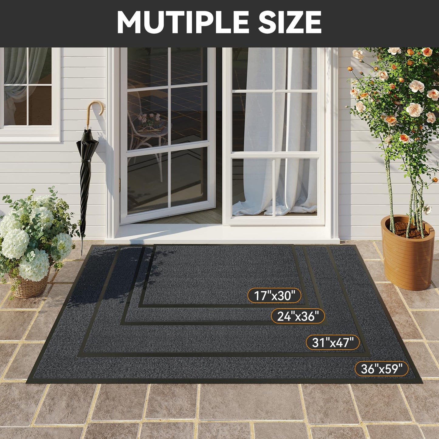 Quqei Front Door Mat Outside Entrance 31"x47", Heavy Duty Non Slip Doormat, Dirt Resistant Outdoor mat, Absorbent Welcome Mat for Front Door, Indoor, Entryway, Easy to Clean, Low Profile, Grey