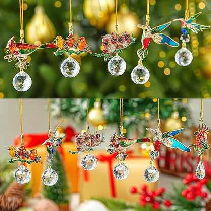 H&D HYALINE & DORA 6Pcs Parrot Ornament Parrot Christmas Tree Decor Birds Lovers Gift Crystal Ornament Christmas Window Party Decorations