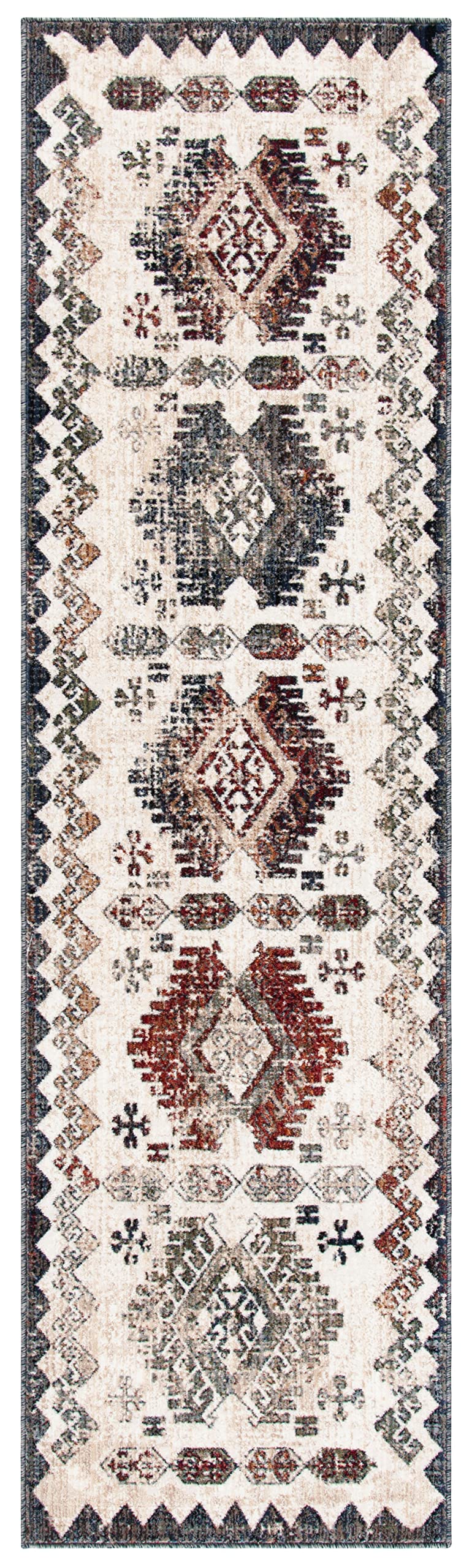 SAFAVIEH Herat Collection Runner Rug - 3' x 10', Cream & Grey, Boho Tribal Distressed Design, Non-Shedding & Easy Care, Ideal for High Traffic Areas in Living Room, Bedroom (HRT319A)