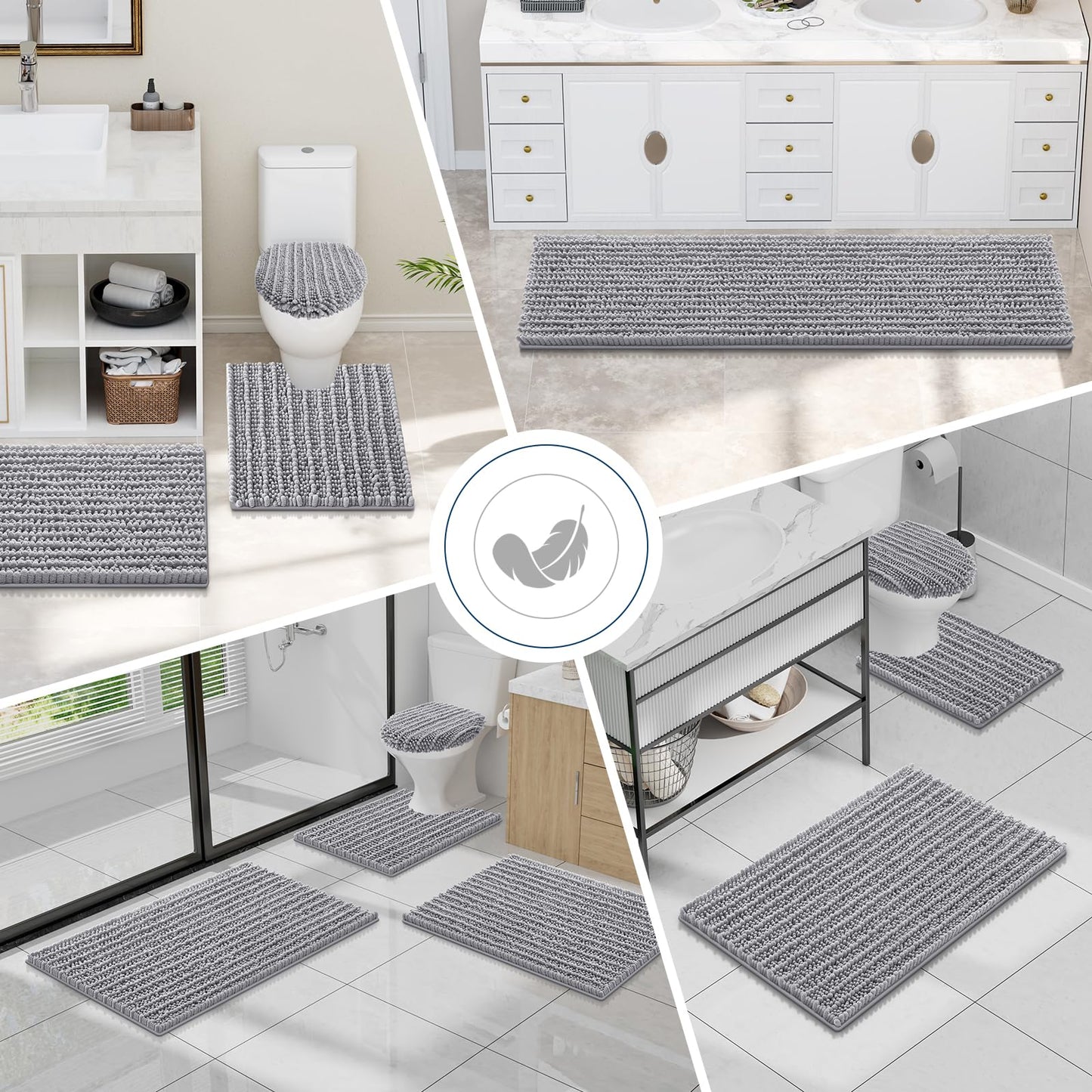 Smiry Bathroom Toilet Rugs U Shaped 24x20, Extra Soft Absorbent Non Slip Rubber Backing Chenille Contour Bath Rugs for Toilet, Machine Washable Contoured Bath Mats, Grey