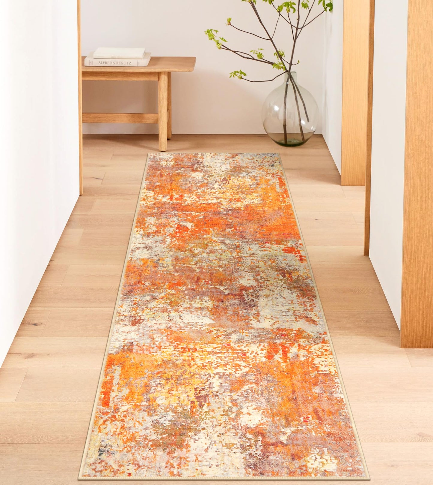 Lahome Modern Abstract Runner Rug - 2x6 Hallway Runner Rugs Long Bathroom Runner Washable Carpet Runner, Contemporary Soft Non Skid Indoor Floor Runners for Kitchen Laundry Room, Yellow/Gold/Cream