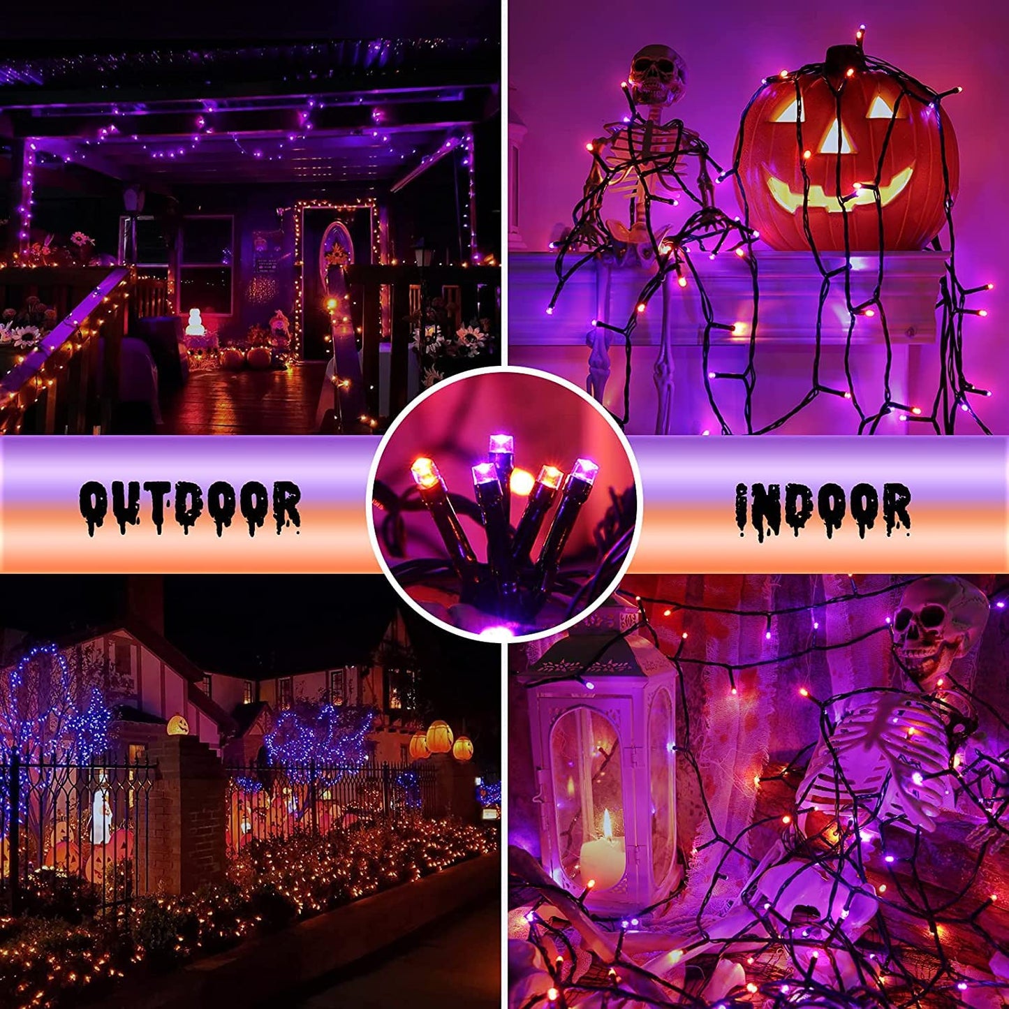 kemooie 500 LED Halloween Lights, 164FT 8 Lighting Modes Plug in Waterproof Fairy Lights for Outdoor Tree Party Garden Balcony Halloween Decorations (Purple and Orange)