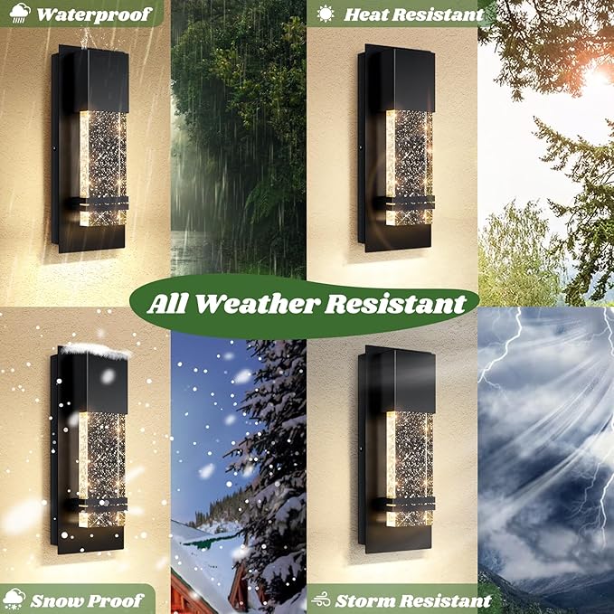 BesLowe Outdoor Wall Light Fixtures with Crystal Bubble Glass, Waterproof Exterior Sconces LED Wall Lanterns, Porch Lights Wall Mounted 10W 3000K Outside Lights for House Front Door Garage Entryway