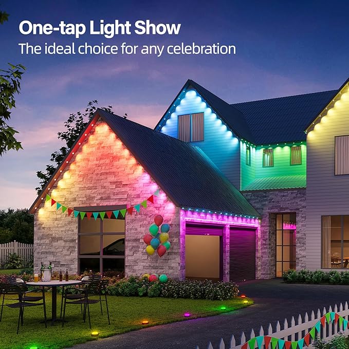 50FT Permanent Outdoor RGB Lights with IP67 Waterproof, Smart Outdoor String Lights Remote Control, Eaves Lights with App, Daily and Accent Lighting for Halloween,Christmas Holiday Decor