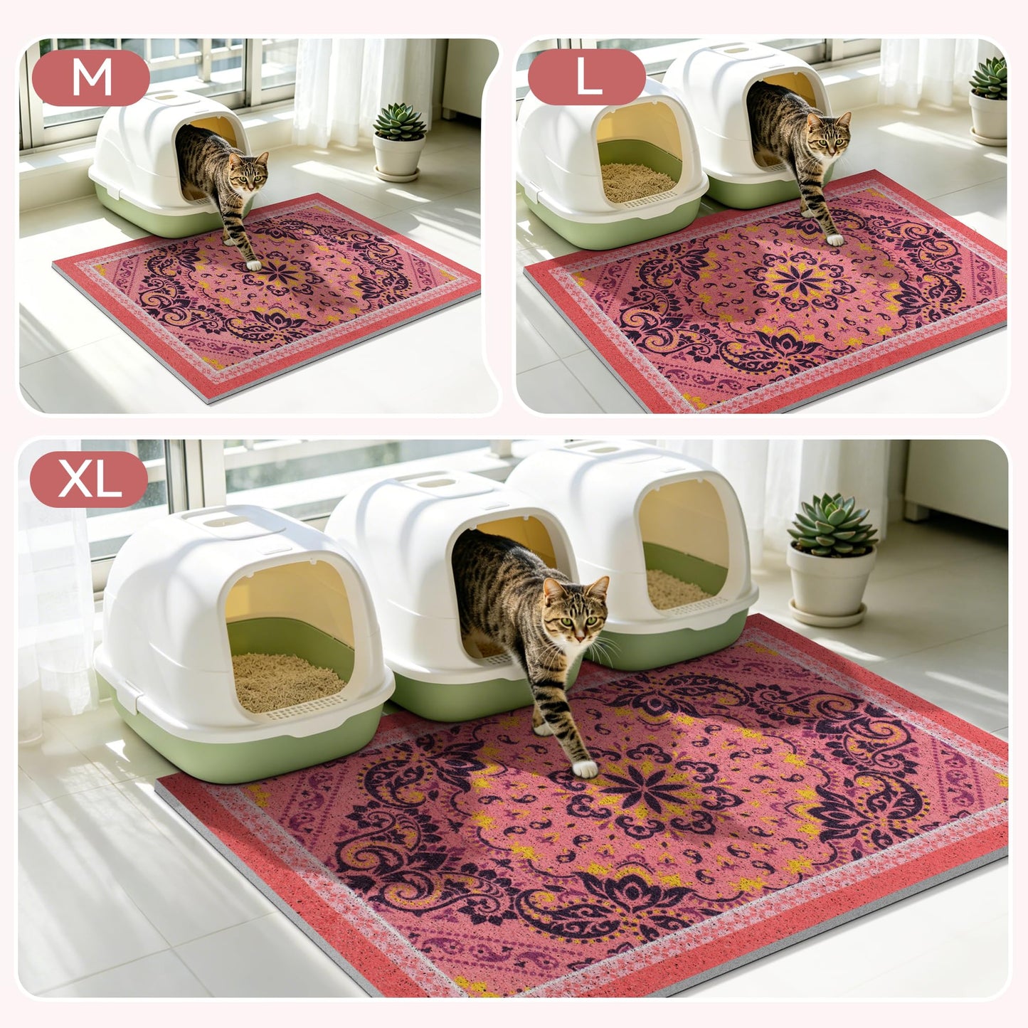 Yigerlee Cat Litter Mat, 33"x22" High-Density PVC Cat Litters Trapping Mat, Waterproof & Non-Slip Backing, Litter Box Catcher, Soft on Kitty Paws, Easy Washable Pet Supplies Pink