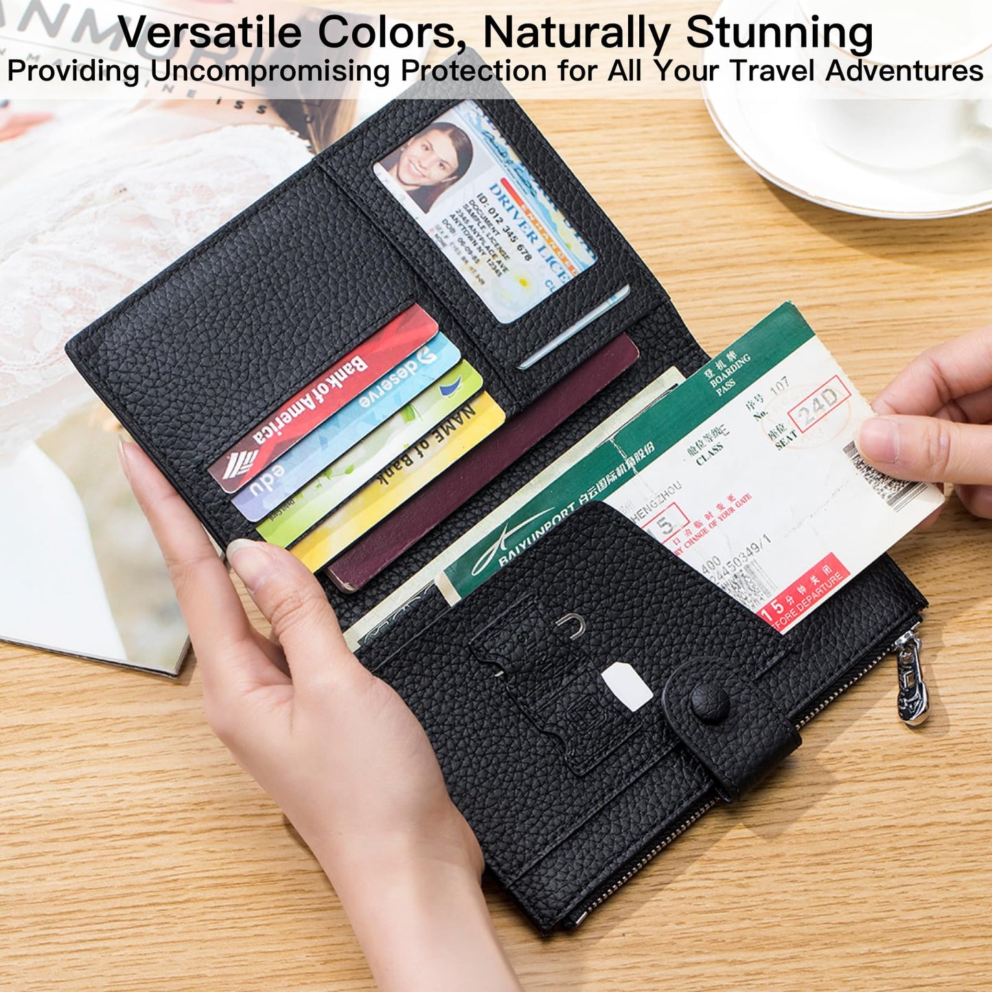 Genuine Leather RFID Blocking Passport Holder Wallet, Multi-Functional Travel Document Organizer with SIM Card Slots (Dark Khaki)