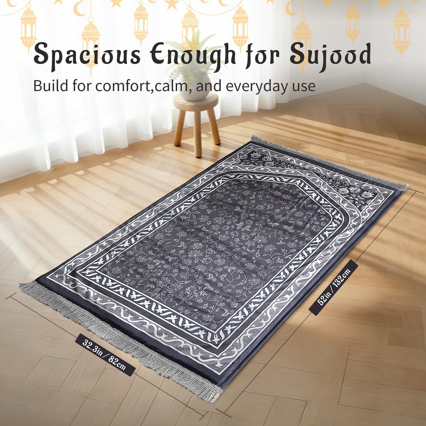 KKS KAKINNSYUU Muslim Prayer Mat, 2-in-1 Washable Prayer Rug with Removable Cover, Thick Padded Foam Janamaz Sajadah, Non Slip Islamic Prayer Mat for Men Women, Travel 31.5"x47.2"