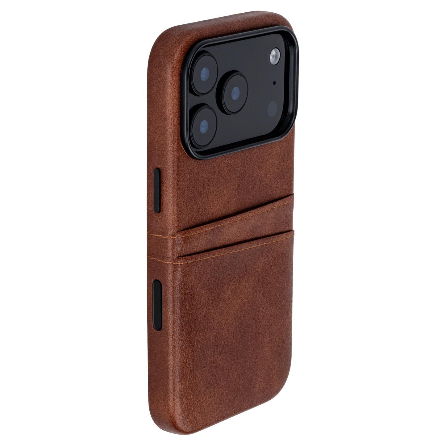 Dockem Card Case for iPhone 17 Pro with Magnetic Mounting Plate, Camera Control Button, Wallet with 2 Holder Slots: M2 Exec Premium Synthetic Leather (Brown)