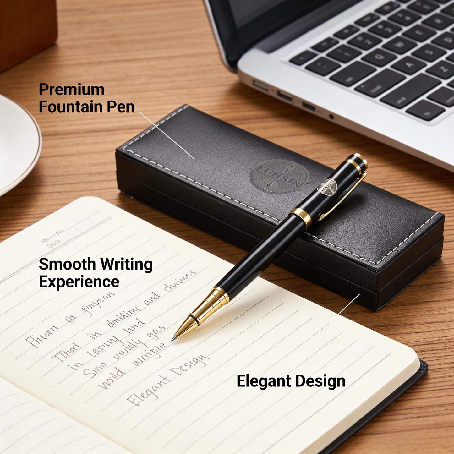 LUHSIN Rollerball Pen Black Lacquer - Premium Luxury Writing Pens for Men Women, Retro Ballpoint Pen with Smooth Ink, Executive Business Signature Pen, Professional Office Gift Pen Set (Black)