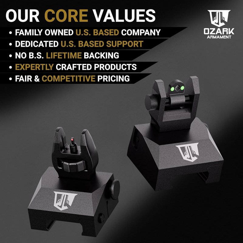 Ozark Armament Flip Up Iron Sights - Durable Rail Mounted Front & Rear Sight Set
