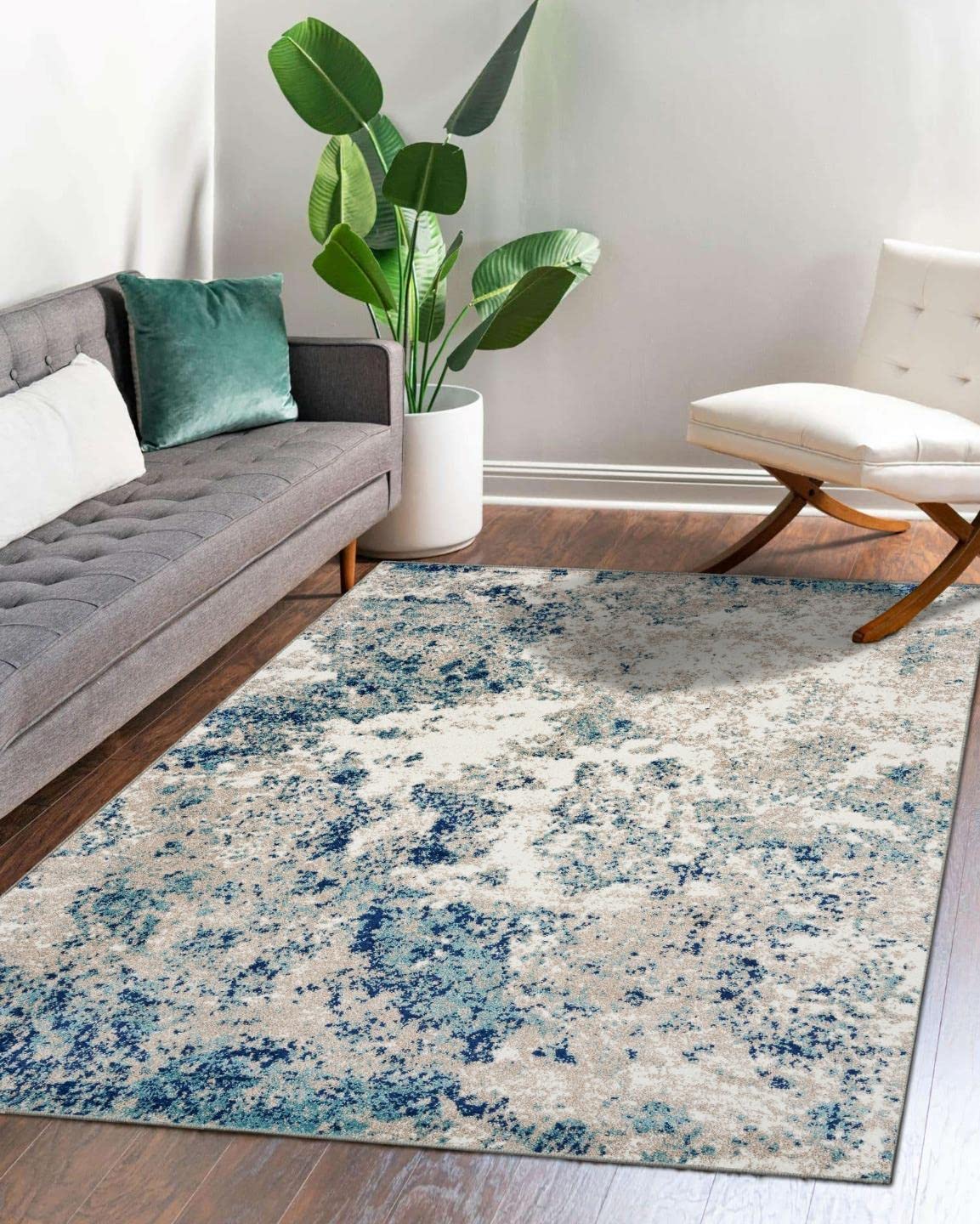 LUXE WEAVERS Rug - Persian Rugs 6097 Abstract Marble Area Rug - Modern Design, Medium Pile, Ivory / Size 5 x 7