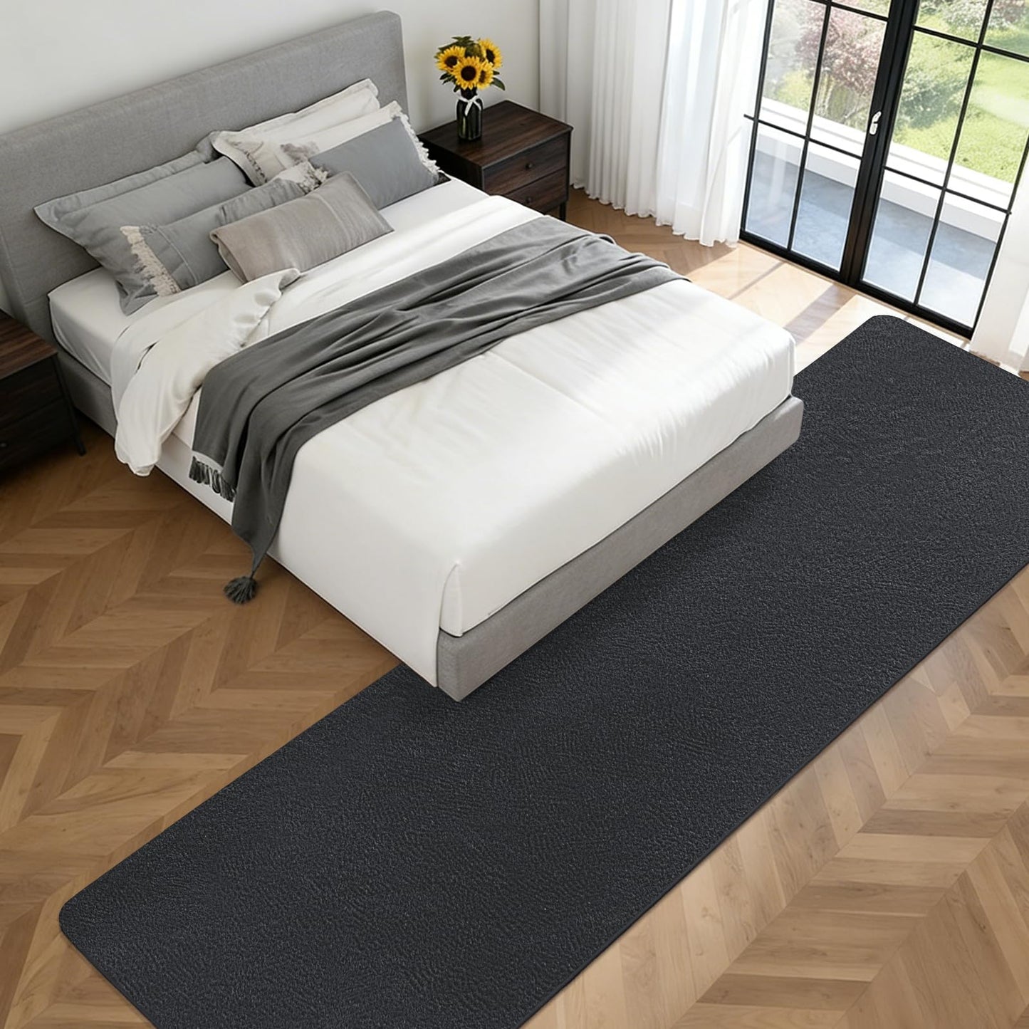 QDUIDU Runner Rugs for Bedroom Living Room, 2x6 Feet Ultra Soft Dark Grey Runner Rug Thickened with Memory-Foam, Solid Modern Minimalist Carpets for Home Decor, Non-Slip and Comfy Bedside Hallway Rug