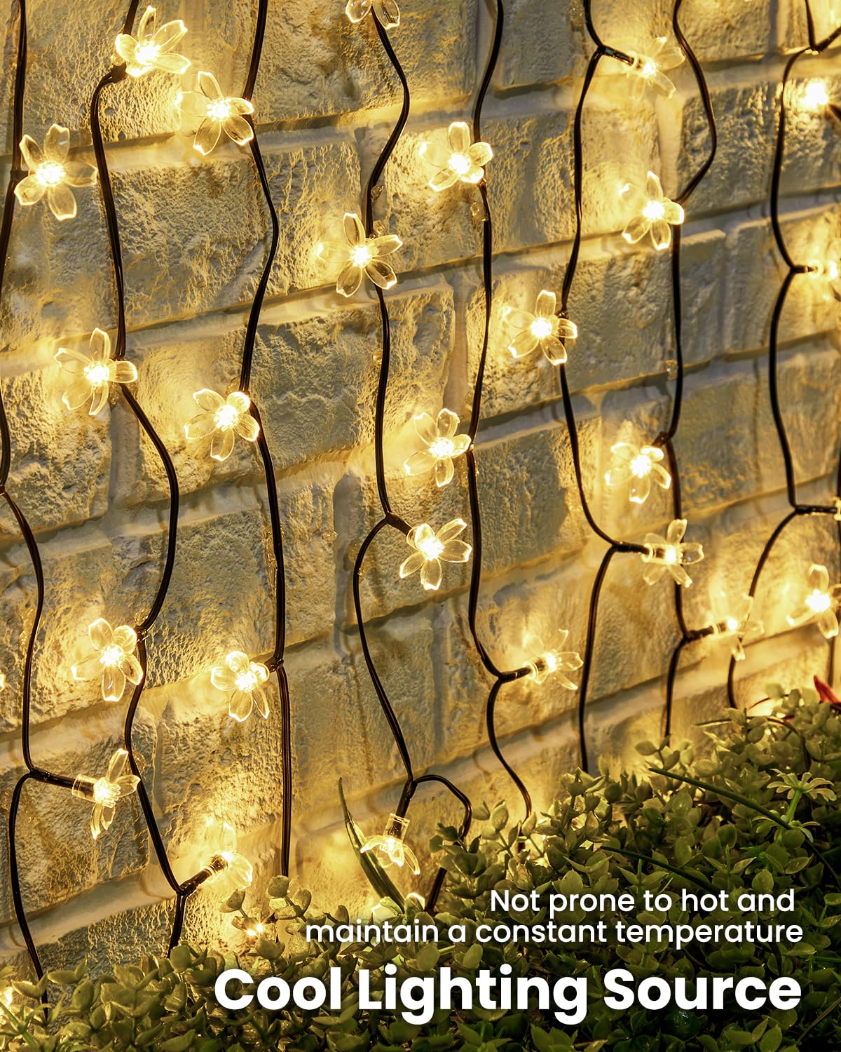 Brightown 60 LED Solar String Lights Flower Outdoor Waterproof Fairy Lights for Garden Yard Fence Patio Christmas Tree Wedding Party Decor, Warm White