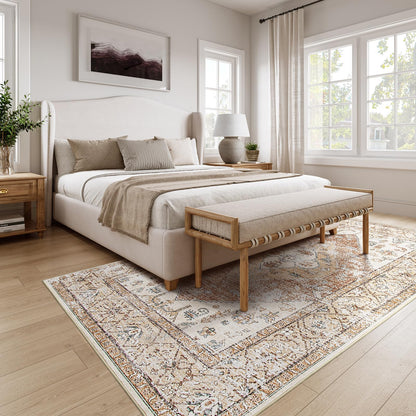 Lahome 5x7 Boho Machine Washable Area Rug Non-Slip Lightweight Low-Pile Oriental Distressed Print for Living,Bedroom,Office Adelyn