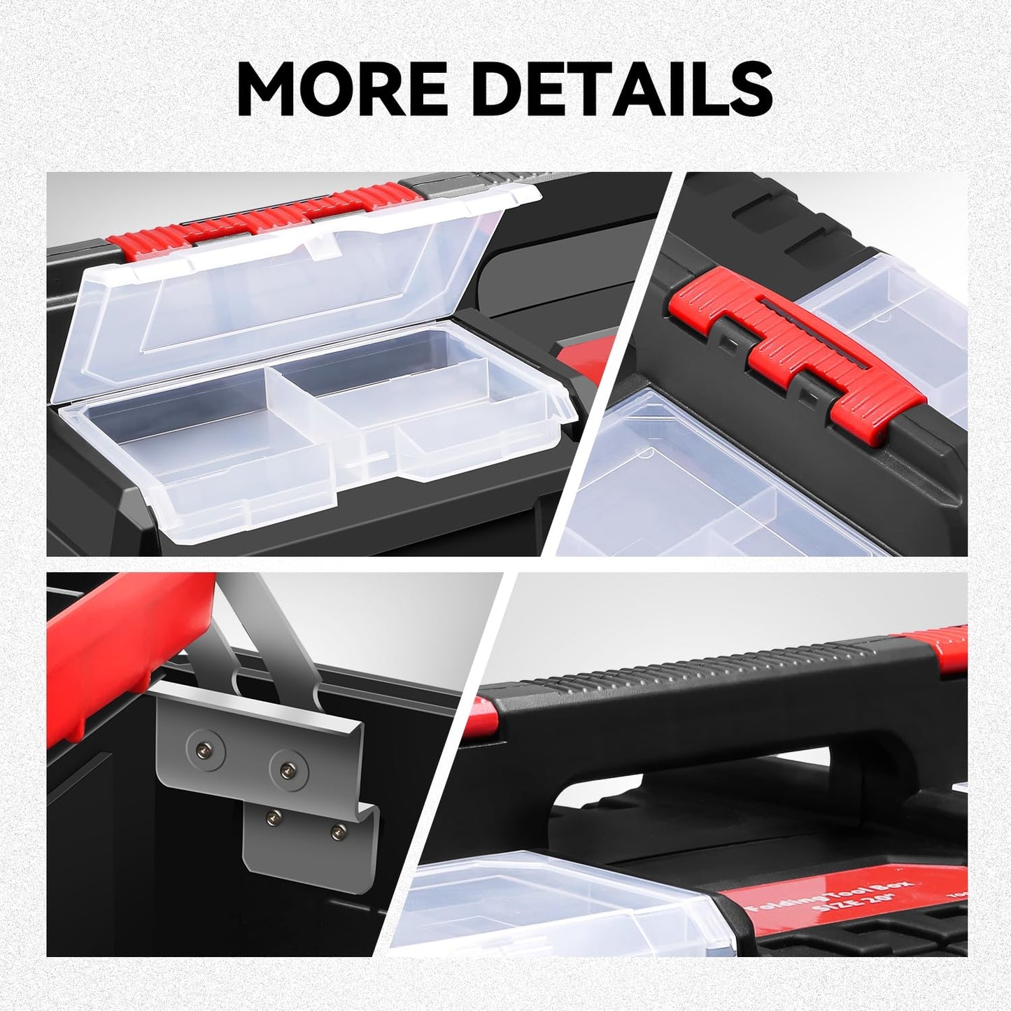 Auto Dynasty Tool Box Set Portable 2-layer Folding Toolbox with Non-slip Handle Tray for Garage, Workshop and On-the-Go Repairs, Red/Black